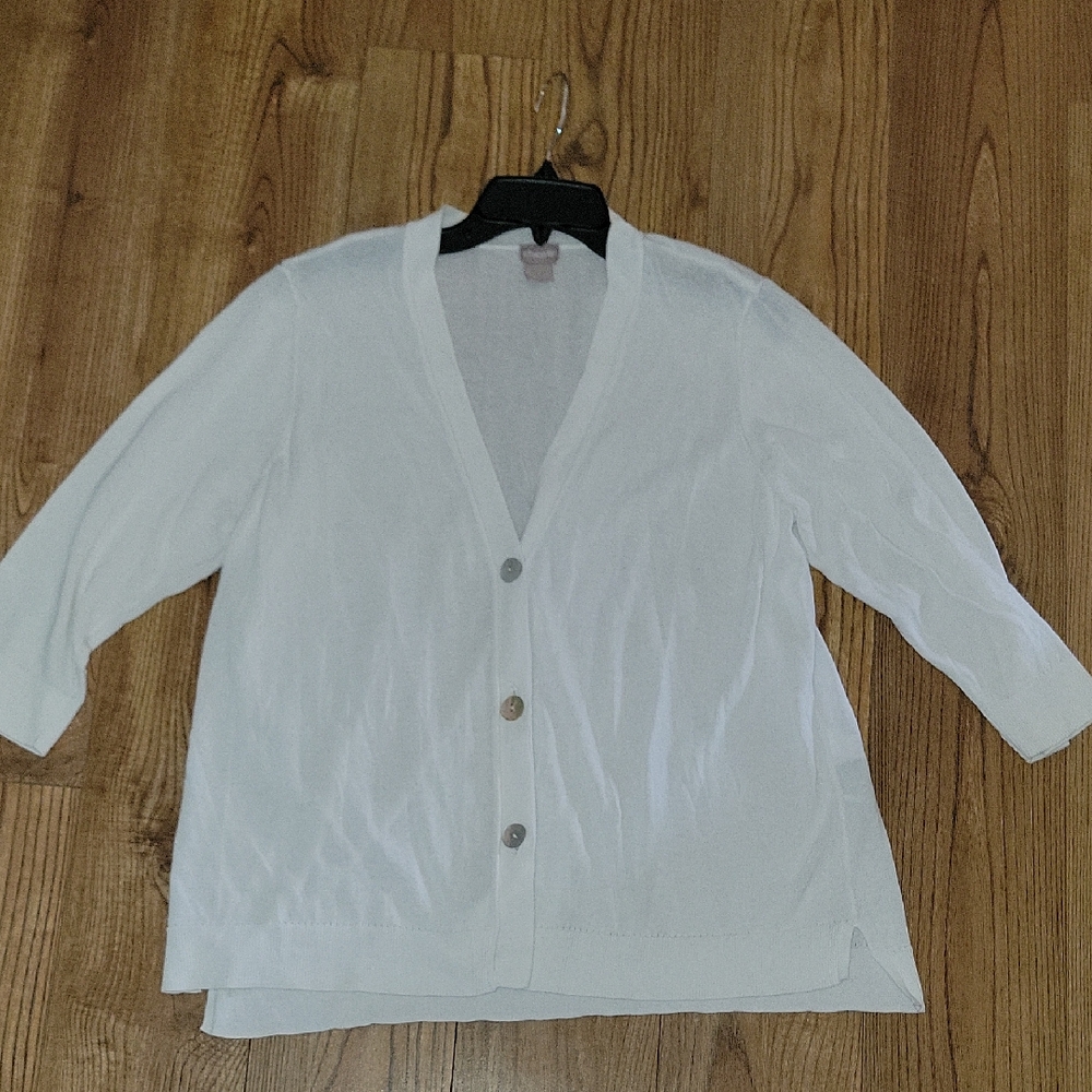 Chico's White Button-Up Cardigan